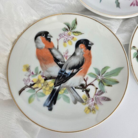 BIRDS! Set of 6 Vintage Bird Wall Plates – Mini Bird Plates with gold rim JAPAN - Picture 3 of 12